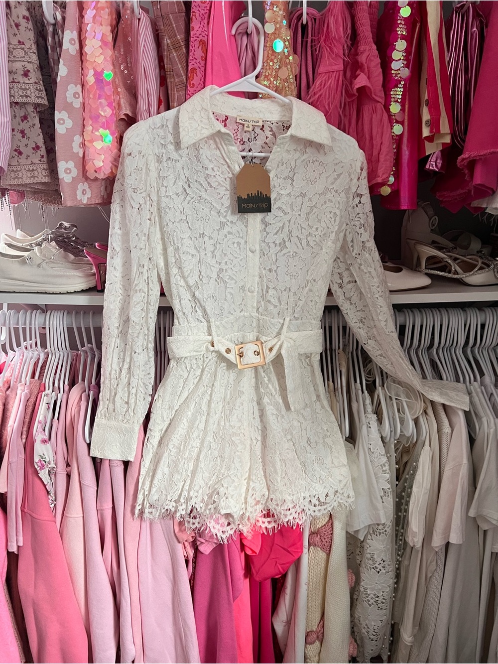 NWT-White Lace Belted Peplum Romper✨